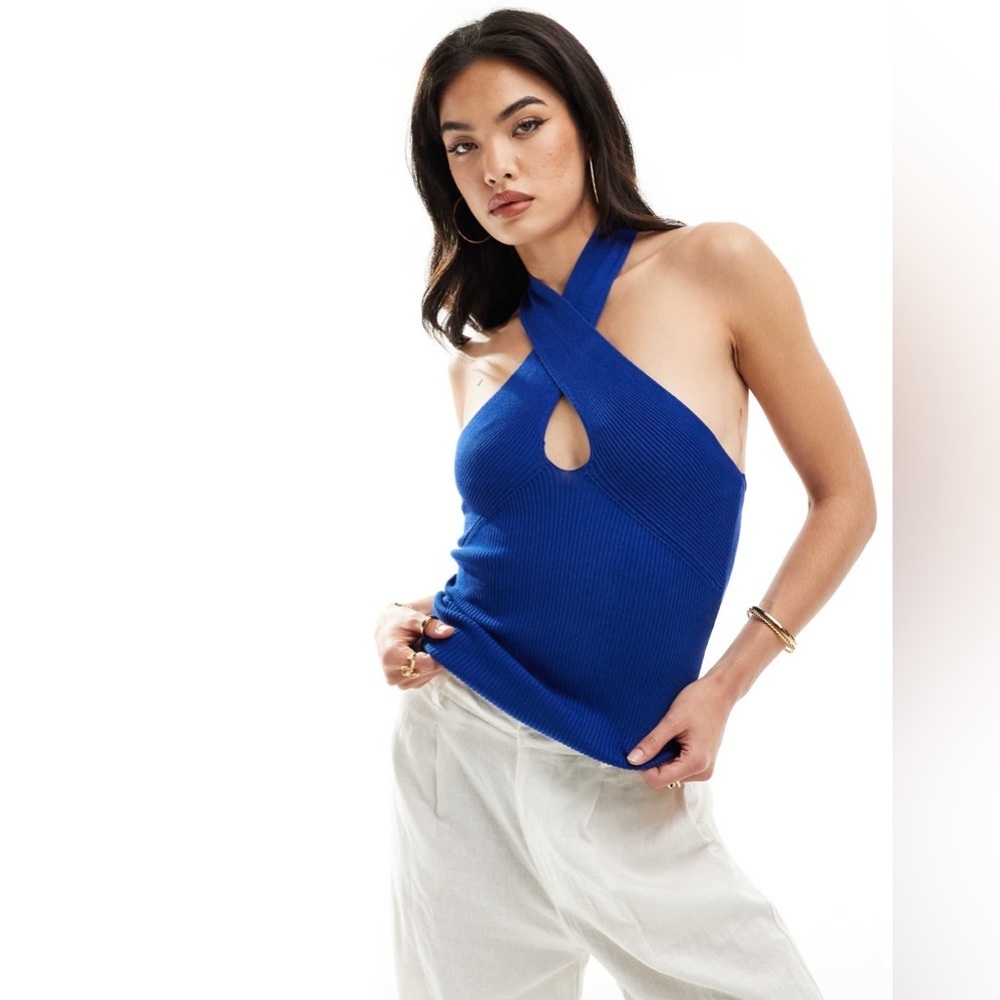 Mango crossover halter top in cobalt blue